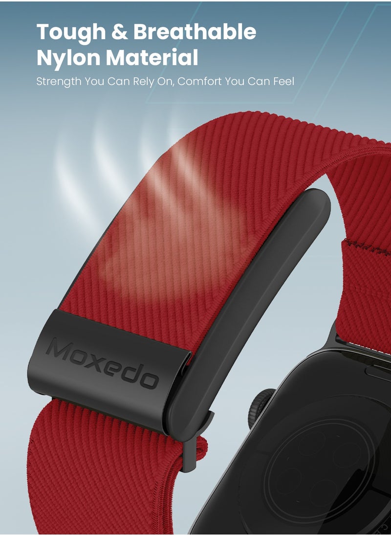 Moxedo Moxedo Hybrid Fit-Weave Nylon Braided Band Adjustable Replacement Strap Compatible for iWatch and Whoop 4.0 Wearable Health and Fitness Tracker - Red  - Image 2