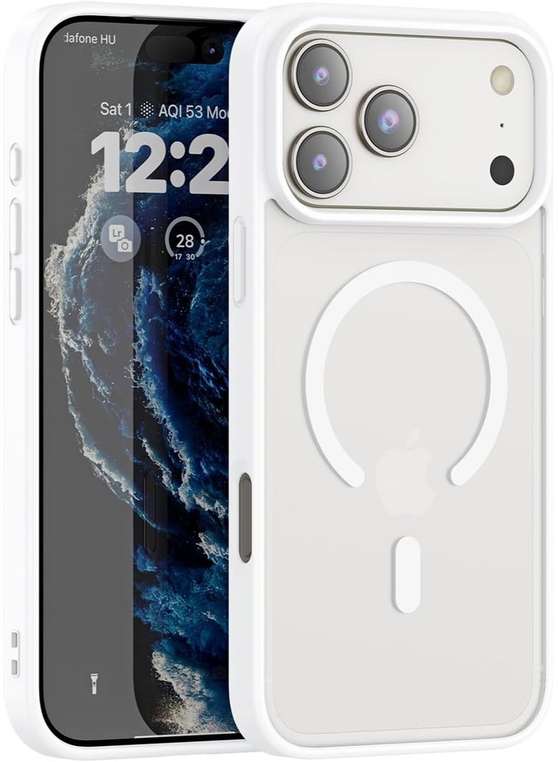 أكاليكس جراب مغناطيسي غير لامع لهاتف iPhone 17 Pro Max، متوافق مع MagSafe، غطاء فاخر مطلي، جراب حماية للهاتف من مادة TPU ناعمة ومقاومة للصدمات | أبيض - Image 1