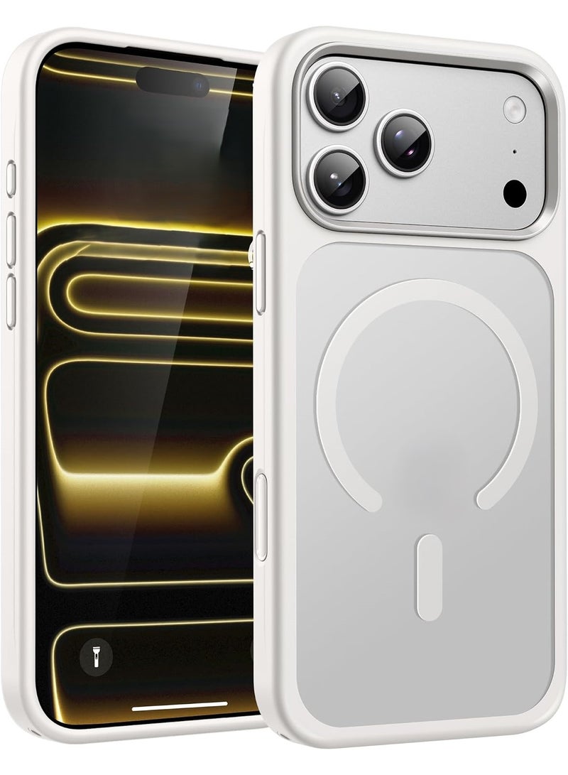 حافظة مغناطيسية مطفية لهاتف iPhone 17 Pro Max [مقاومة للصدمات ونحيفة] - غطاء خلفي صلب بملمس مطفي وحماية فائقة الجودة | أبيض