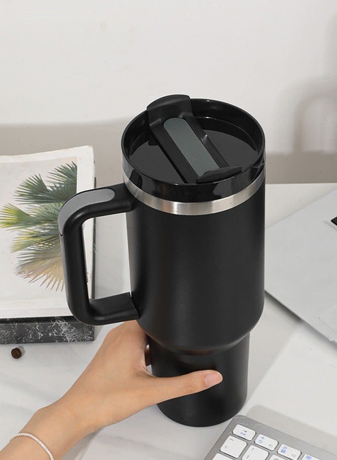 Handle car cup Cold bullock cup straw cup Large capacity stainless steel thermos cup - Image 1