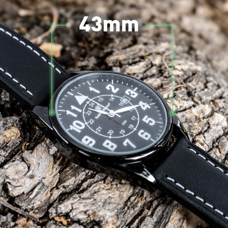 Smith & Wesson Men's Civilian Watch, 3ATM, Tough Stainless Steel case, Genuine Leather Strap, Tactical Watch, Precision Quart, Scratch Resistant, 43mm, Christmas Gift - Image 5