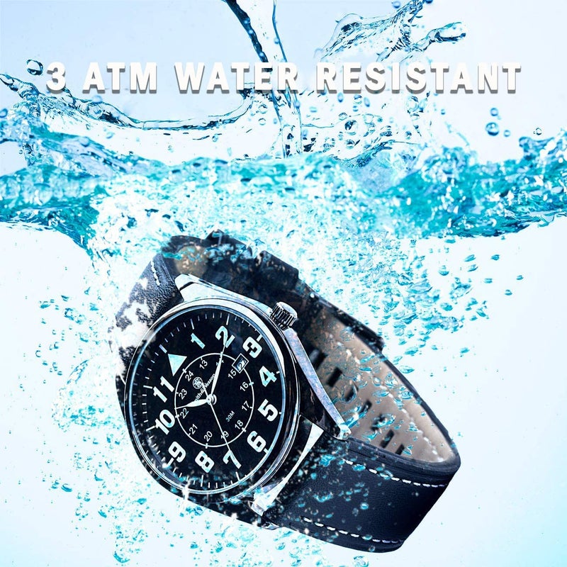 Smith & Wesson Men's Civilian Watch, 3ATM, Tough Stainless Steel case, Genuine Leather Strap, Tactical Watch, Precision Quart, Scratch Resistant, 43mm, Christmas Gift - Image 4