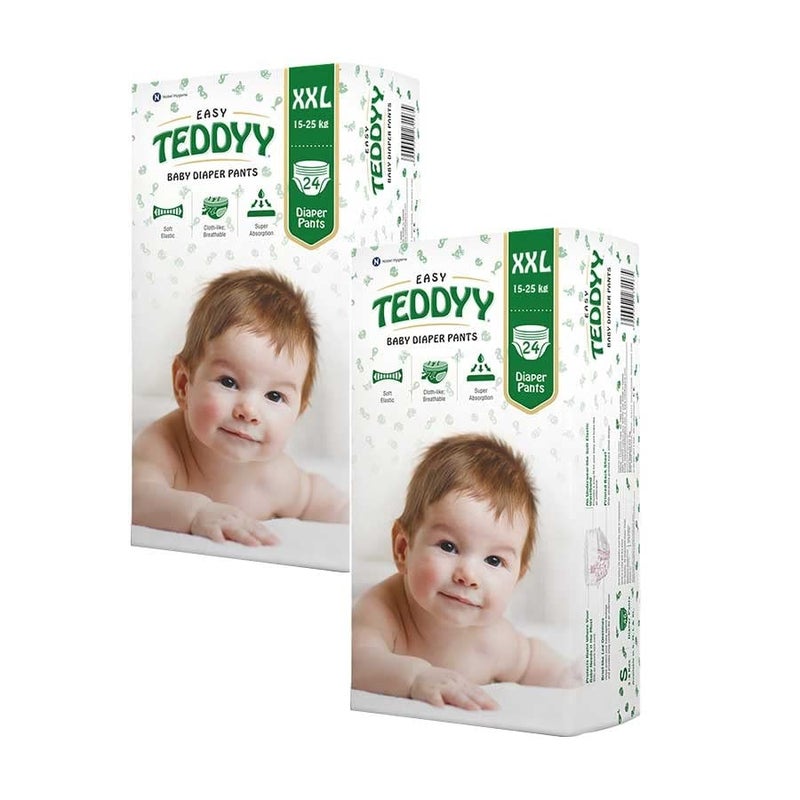 TEDDYY Easy Baby XXL Size Diaper Pant Style | 48 Count (Double Extra Large) |15-25 kgs (Pack of 2) | Long Protection Hours | Anti-Bacterial | Airy Breathable Fit| Rapid Soaker Channels with Wetness Indicator - Image 1
