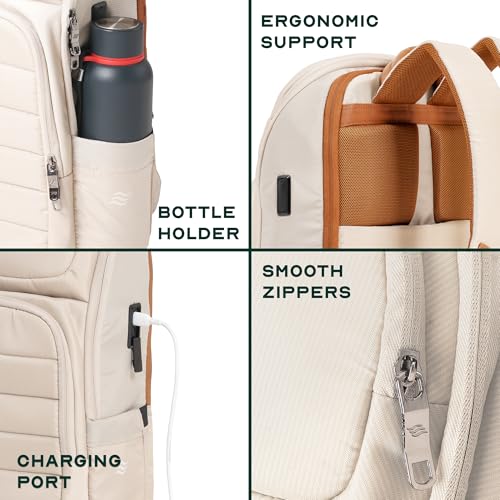 THE ASSEMBLY Assembly Odyssey Weekender Laptop Backpack, Premium Polyester with Felt-Lined 15.6" Compartment, Adjustable Straps, Water-Resistant White - Image 3