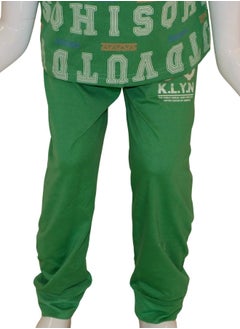 JOANNA JOANNA Boy's Brooklyn Print Short Sleeve Shirt & Long Pants Pajama Set, Green  - Image 3