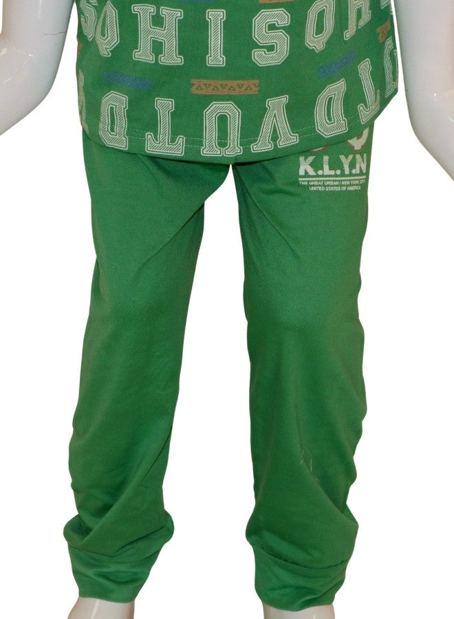 JOANNA JOANNA Boy's Brooklyn Print Short Sleeve Shirt & Long Pants Pajama Set, Green - Image 3