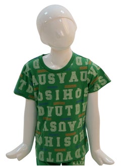 JOANNA JOANNA Boy's Brooklyn Print Short Sleeve Shirt & Long Pants Pajama Set, Green  - Image 2