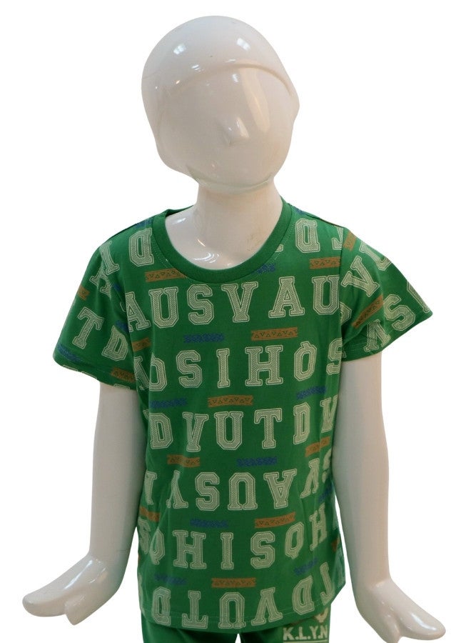 JOANNA JOANNA Boy's Brooklyn Print Short Sleeve Shirt & Long Pants Pajama Set, Green - Image 2