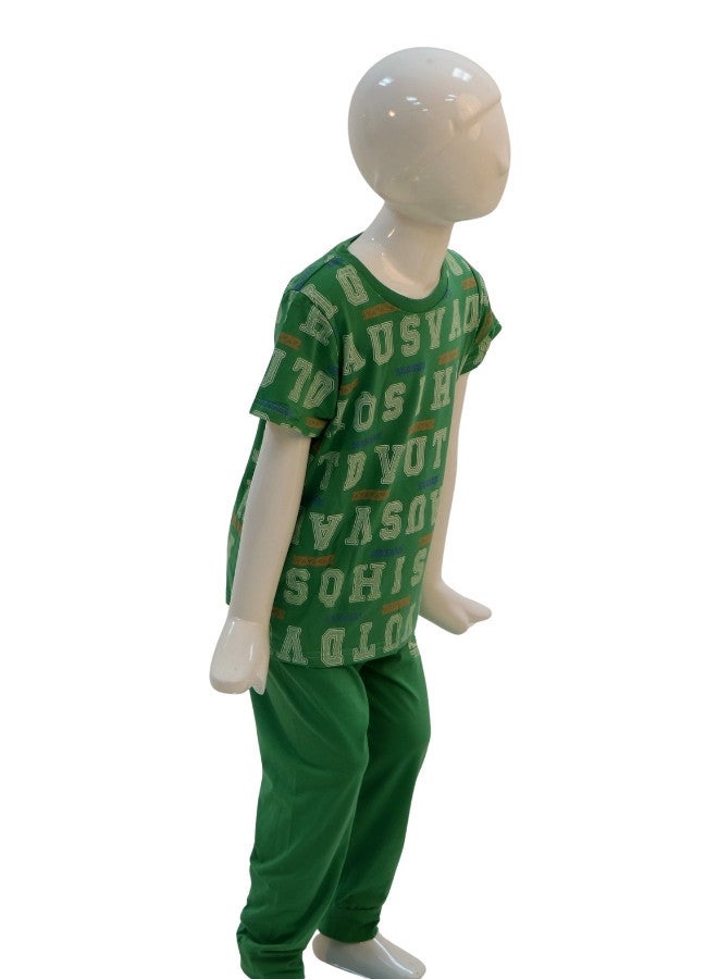 JOANNA JOANNA Boy's Brooklyn Print Short Sleeve Shirt & Long Pants Pajama Set, Green - Image 4