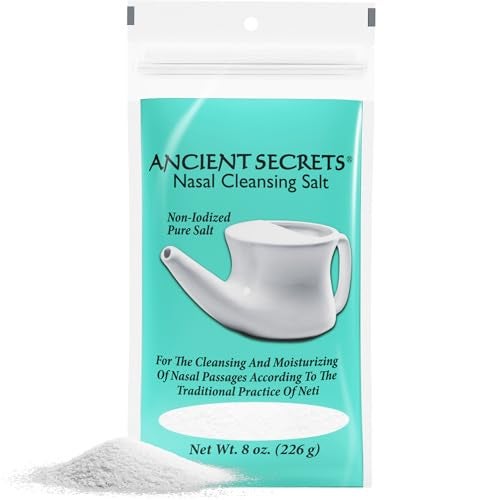 ANCIENT SECRETS ملح تنظيف الأنف من الأسرار القديمة، غير مضاف اليود - كلوريد الصوديوم من درجة USP لأي وعاء نتّي، نظام ري الجيوب الأنفية، 8 أونصات - Image 1