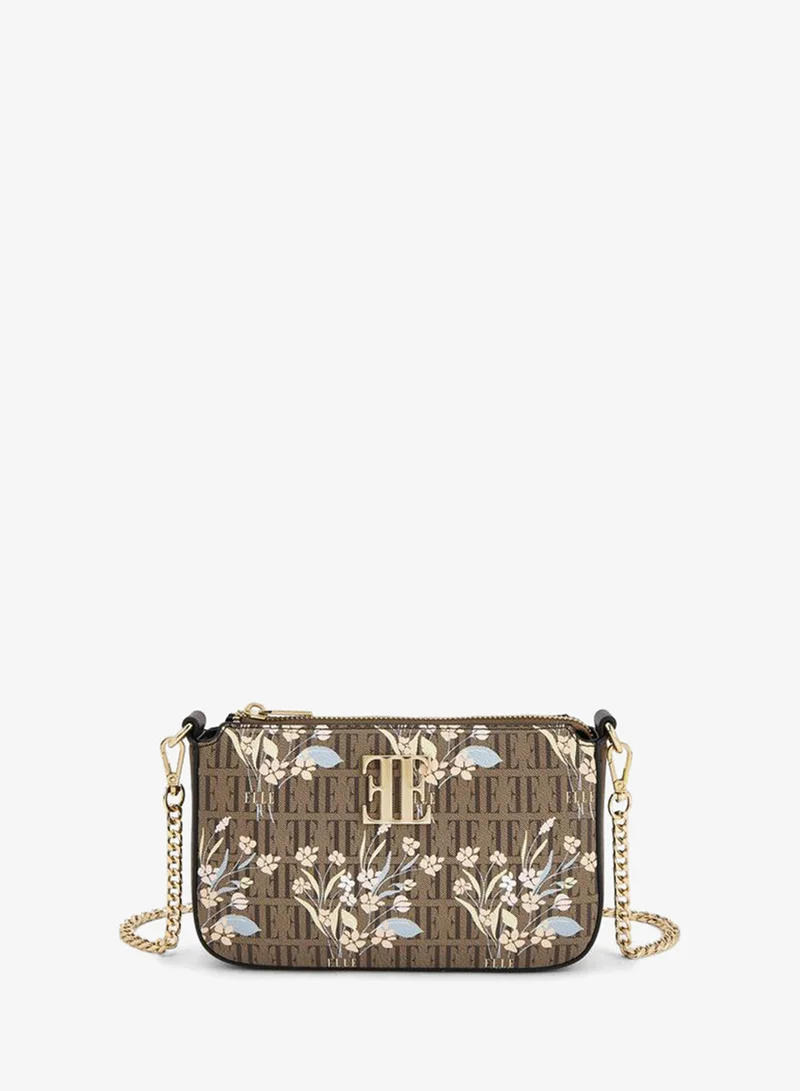 ايل Floral Monogram Print Crossbody Bag With Chain Strap