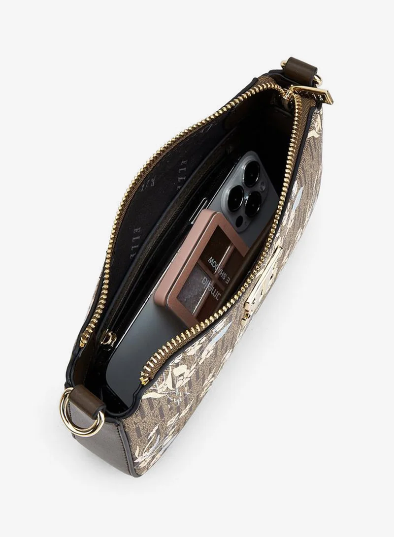 ELLE BROWN Floral Monogram Print Crossbody Bag With Chain Strap for Women | Best Price UAE