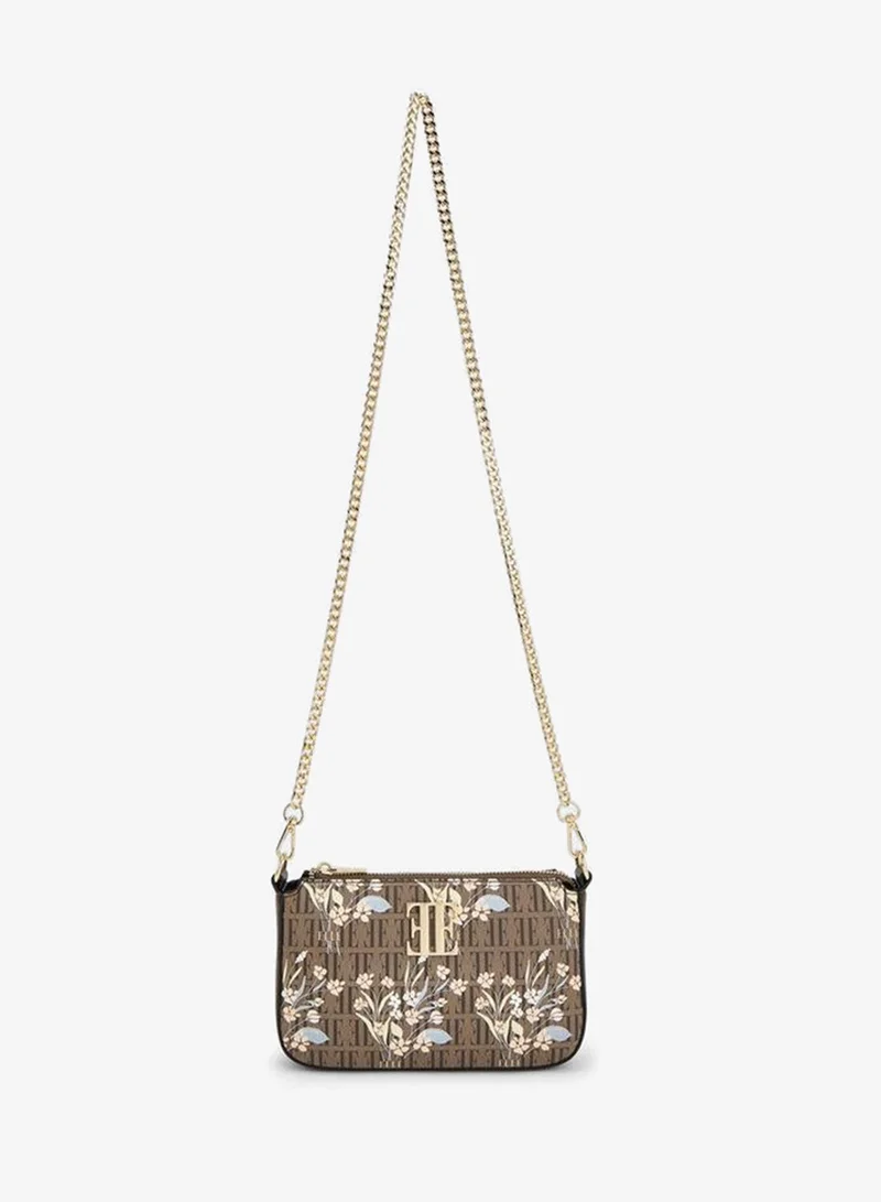 ايل Floral Monogram Print Crossbody Bag With Chain Strap