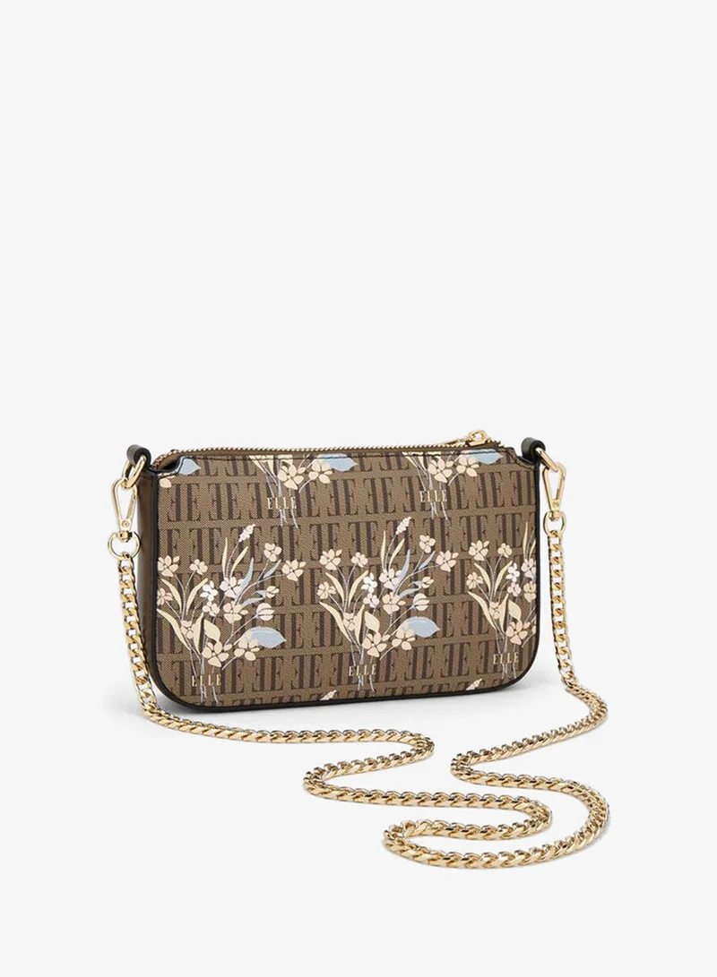 ELLE BROWN Floral Monogram Print Crossbody Bag With Chain Strap for Women | Best Price UAE