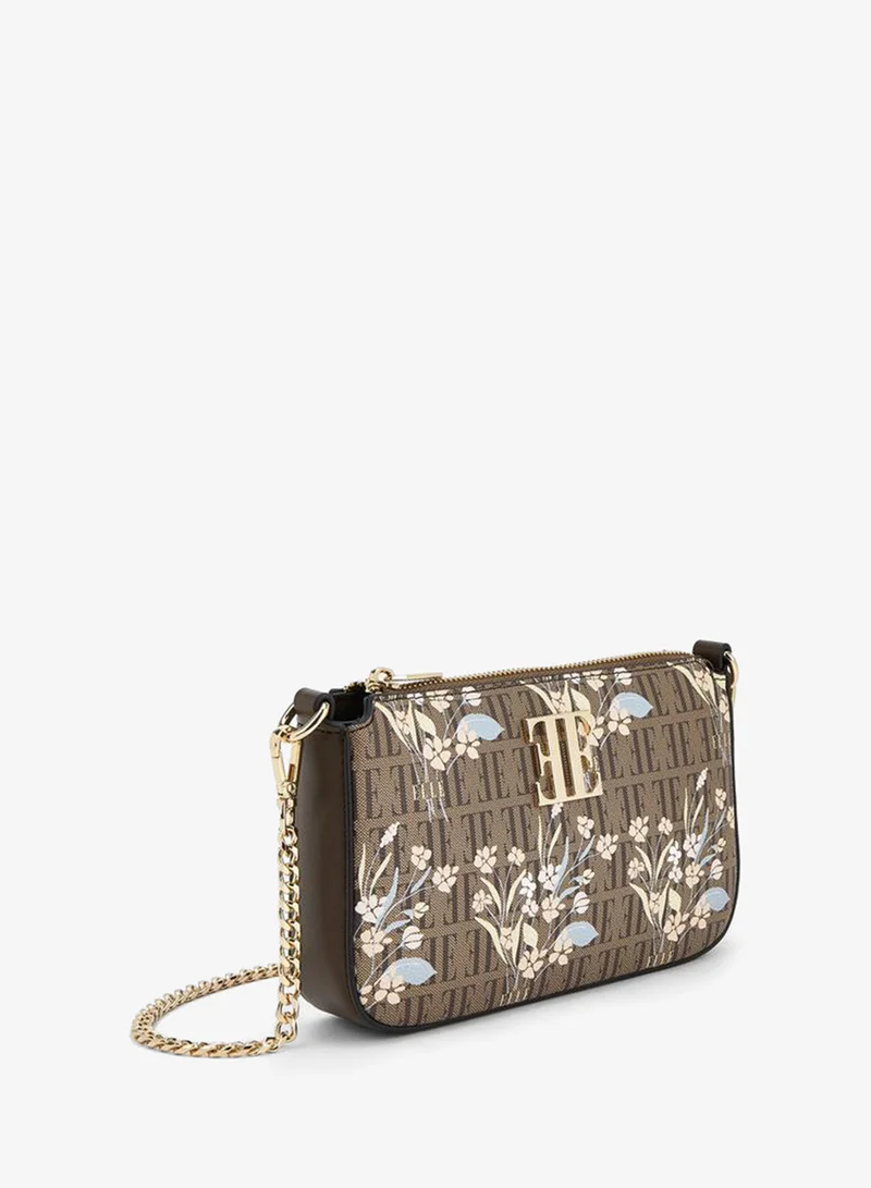 ELLE BROWN Floral Monogram Print Crossbody Bag With Chain Strap for Women | Best Price UAE