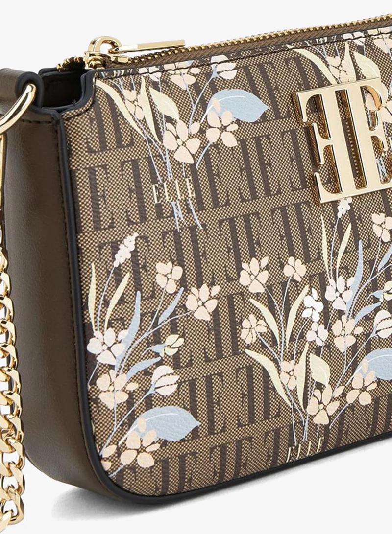 ELLE BROWN Floral Monogram Print Crossbody Bag With Chain Strap for Women | Best Price UAE