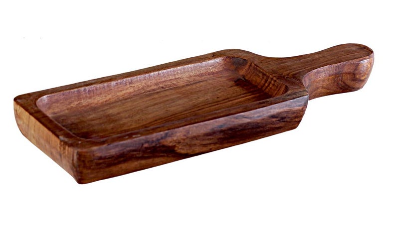 THW® Wooden Garlic Bread Snacks Starters Fast Food French Fries Serving Platter Bat Plate Tray, Small Size - Image 1