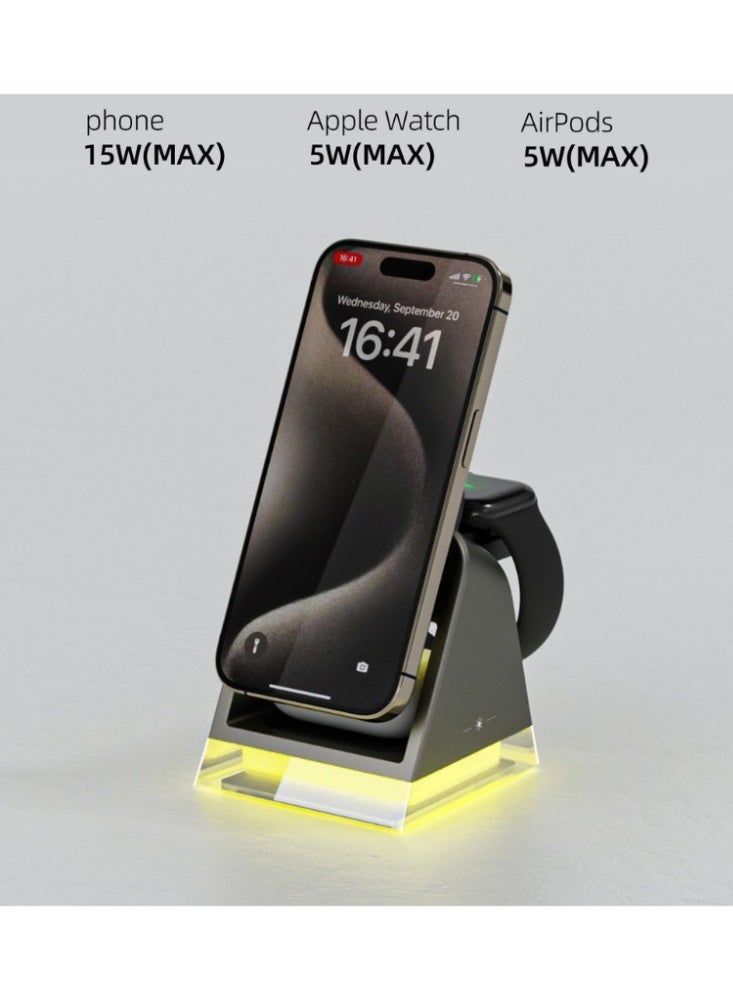 Taalk 3-in-1 Desktop Charger with Night Light – Multi-Device Charging Station for iPhone, AirPods, and Smartwatches - Image 2