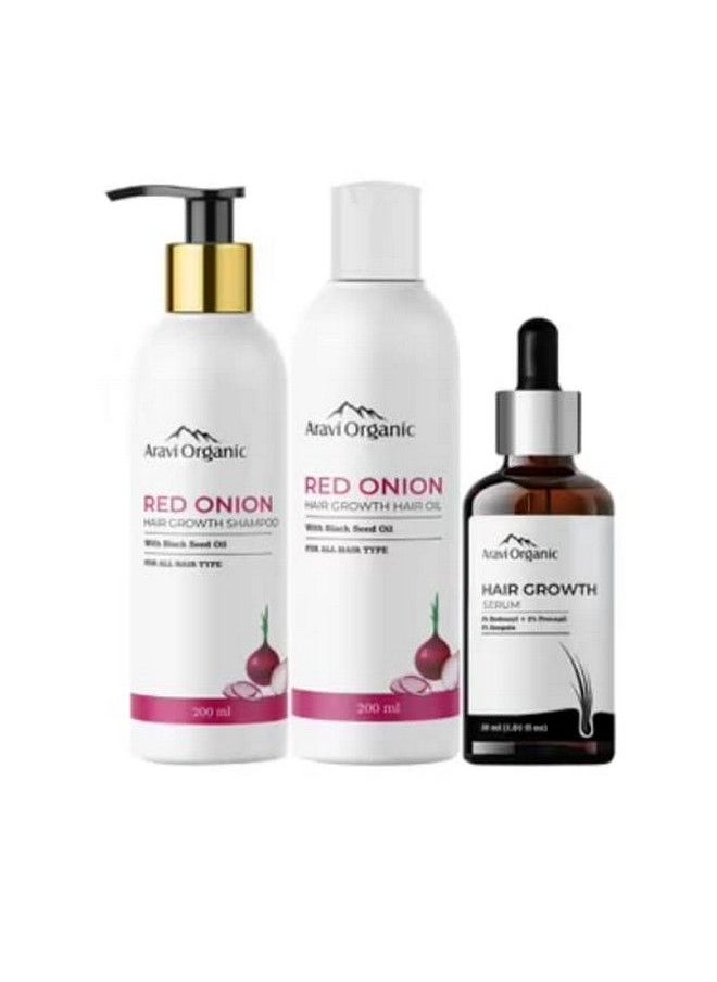 Aravi Organic Hair Growth Onion Hair Oil 200Ml And Onion Hair Shampoo 200Ml & Advanced Hair Growth Serum 15Ml Combo (Pack Of 3)  - Image 2