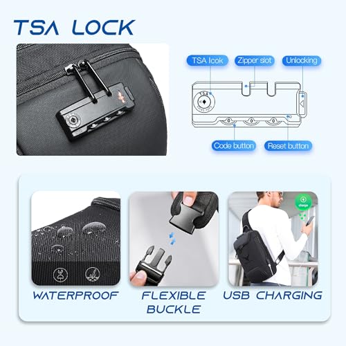 REDHORNS Waterproof Crossbody Chest Bag for Men & Women with USB Charging Port Unisex Design Anti-Theft Number Lock Shoulder Bag, Sling Bag Backpack for Travel (Black) - Image 5