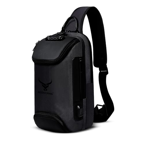 REDHORNS Waterproof Crossbody Chest Bag for Men & Women with USB Charging Port Unisex Design Anti-Theft Number Lock Shoulder Bag, Sling Bag Backpack for Travel (Black) - Image 1