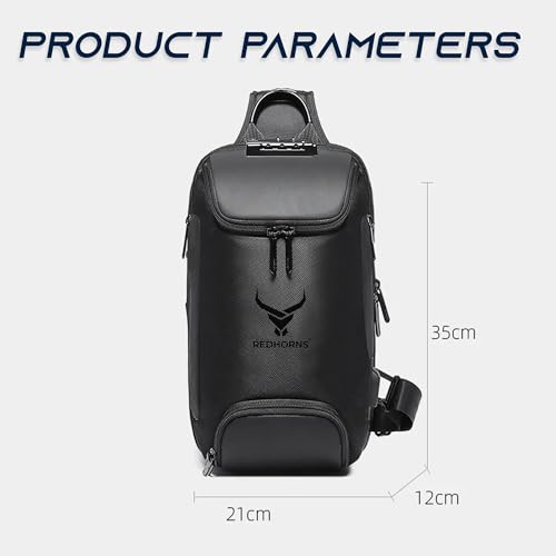 REDHORNS Waterproof Crossbody Chest Bag for Men & Women with USB Charging Port Unisex Design Anti-Theft Number Lock Shoulder Bag, Sling Bag Backpack for Travel (Black) - Image 3