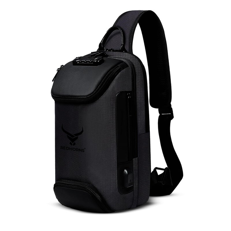 REDHORNS Waterproof Crossbody Chest Bag for Men & Women with USB Charging Port Unisex Design Anti-Theft Number Lock Shoulder Bag, Sling Bag Backpack for Travel (Black) - Image 2