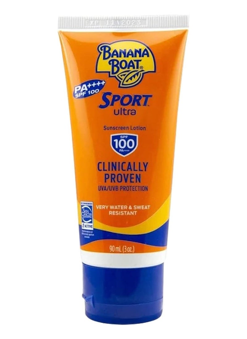 BANANA BOAT لوشن الحماية من أشعة الشمس Banana Boat Sport Ultra - عامل حماية من أشعة الشمس SPF100 - حماية من أشعة UVA/UVB - مثبت سريريًا - مقاوم جدًا للماء والعرق - خفيف الوزن - غير دهني - سريع الامتصاص - حماية من أضرار حروق الجلد - 90 مل  - Image 1