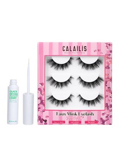 Calailis False Eyelash, Eye Makeup Lash 3D Faux Mink Fake Eyelash Long Natural Eyelashes 3 Pairs With 5G False Eyelash Glue (Cs31)  - Image 1