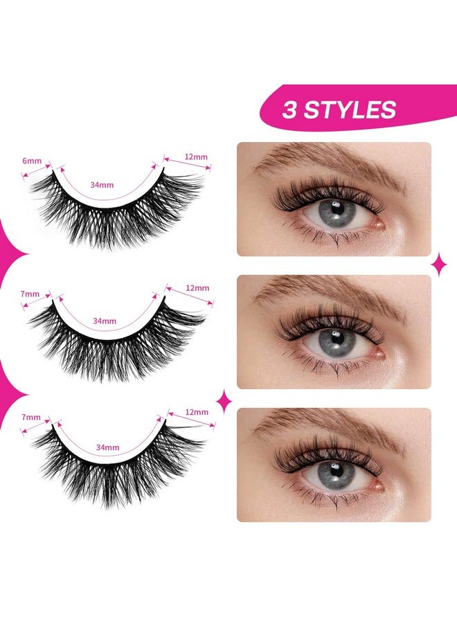 Calailis - False Eyelash, Eye Makeup Lash 3D Faux Mink Fake Eyelash Long Natural Eyelashes 3 Pairs With 5G False Eyelash Glue (Cs31) - Image 1