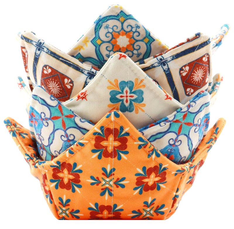 ROGITU Cotton Microwavable Bowl Cozy, Microwave-Safe Hot Bowl Holders, Soup Bowl Cozy Bowl Hot Pads (V) - Image 1