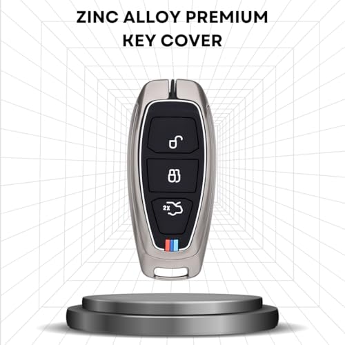 KEYCEPT Metal Alloy Key Cover Compatible for Fo-rd Eco-Sport 3 Button Smart Key with Keychain (Short Keychain). - Image 3