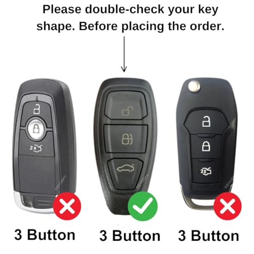 KEYCEPT Metal Alloy Key Cover Compatible for Fo-rd Eco-Sport 3 Button Smart Key with Keychain (Short Keychain). - Image 2