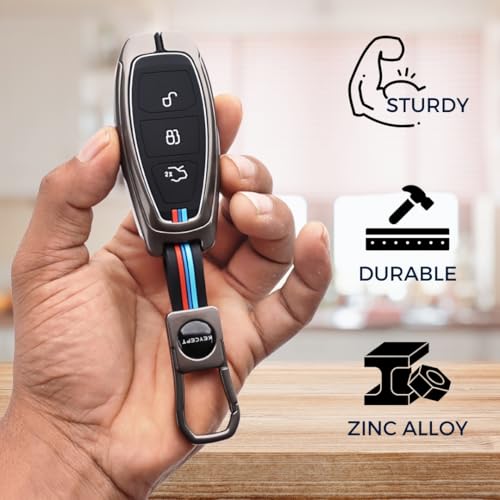 KEYCEPT Metal Alloy Key Cover Compatible for Fo-rd Eco-Sport 3 Button Smart Key with Keychain (Short Keychain). - Image 4