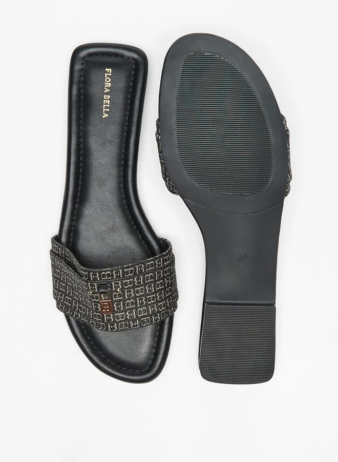 فلورا بيلا من شو إكسبرس Monogram Print Slip-On Sandals with Logo Accent