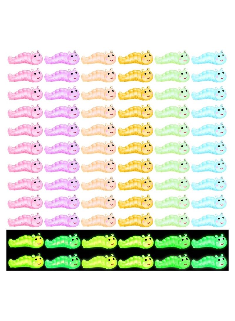 60 Pcs Luminous Mini Resin Caterpillar Figures, Colorful Miniature Animal Charms for DIY Garden Decor, Micro Landscape Ornaments, Perfect for Outdoor Party Decorations, 6 Vibrant Colors. - Image 1