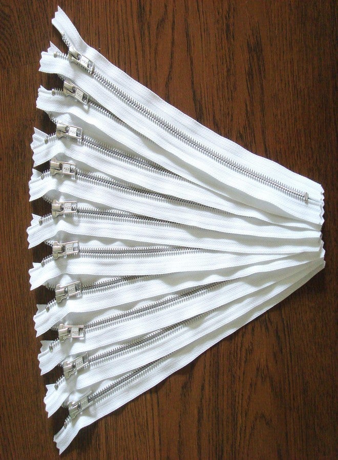 Craftbot White Metal Zipper 6 Inch No.5 for Bags - Silver Set of 12 - Image 2