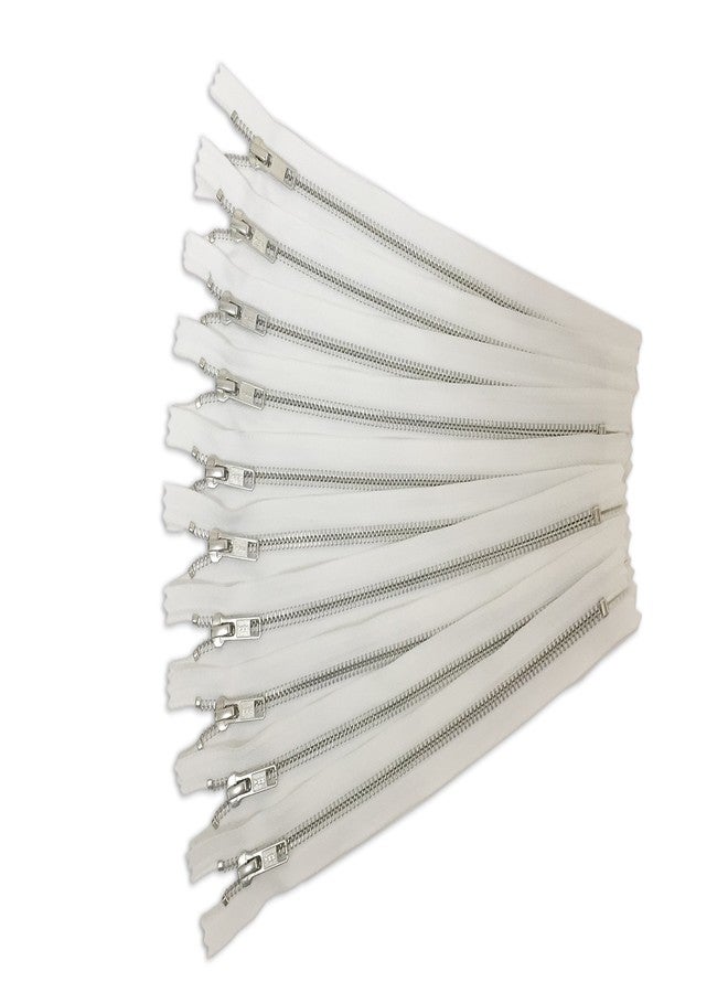 Craftbot White Metal Zipper 6 Inch No.5 for Bags - Silver Set of 12 - Image 1