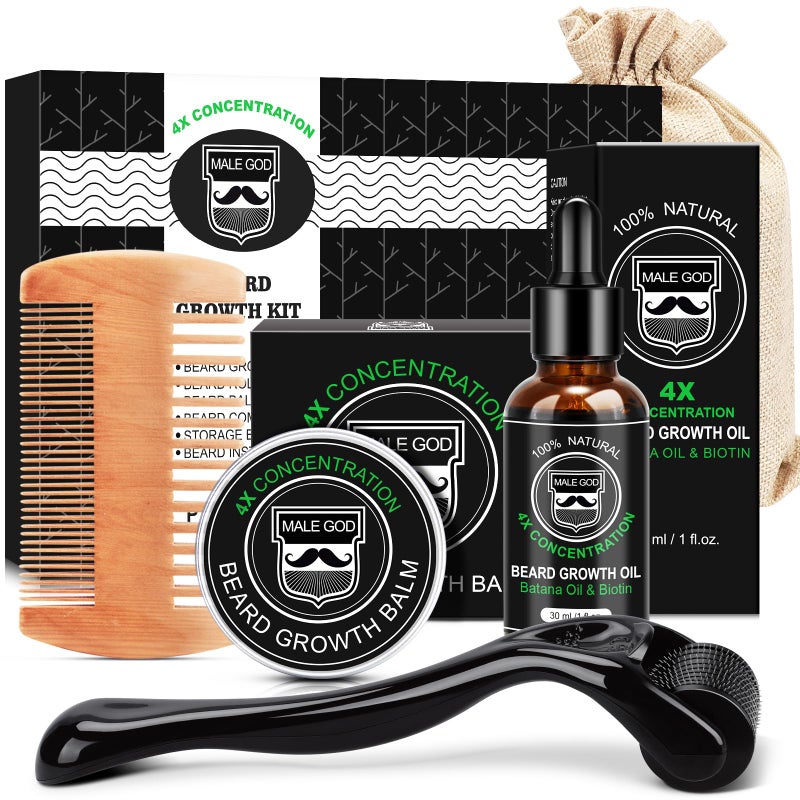 MALE GOD Beard Growth Kit, Beard Kit W/Men's Shaving & Grooming Sets, Upgraded Beard Growth Oil W/Biotin and Batana Oil, Balm, Comb for Spot/Patchy Beard, Christmas Gifts for Men Him Boyfriend Husband - Image 1
