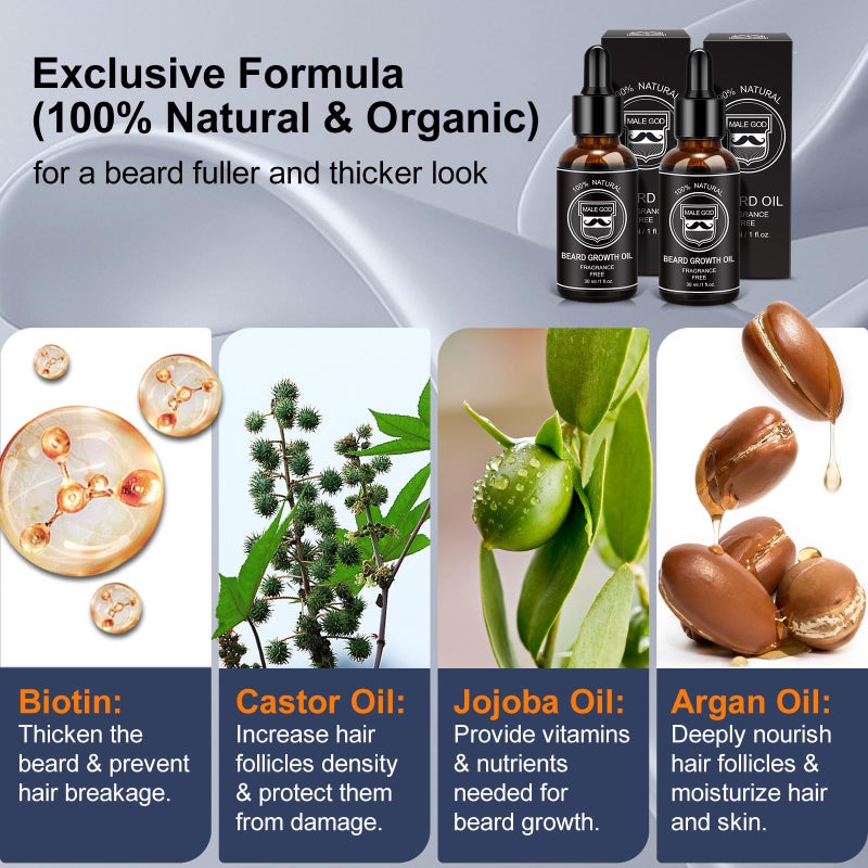MALE GOD Beard Growth Kit, Beard Kit W/Men's Shaving & Grooming Sets, Upgraded Beard Growth Oil W/Biotin and Batana Oil, Balm, Comb for Spot/Patchy Beard, Christmas Gifts for Men Him Boyfriend Husband - Image 2