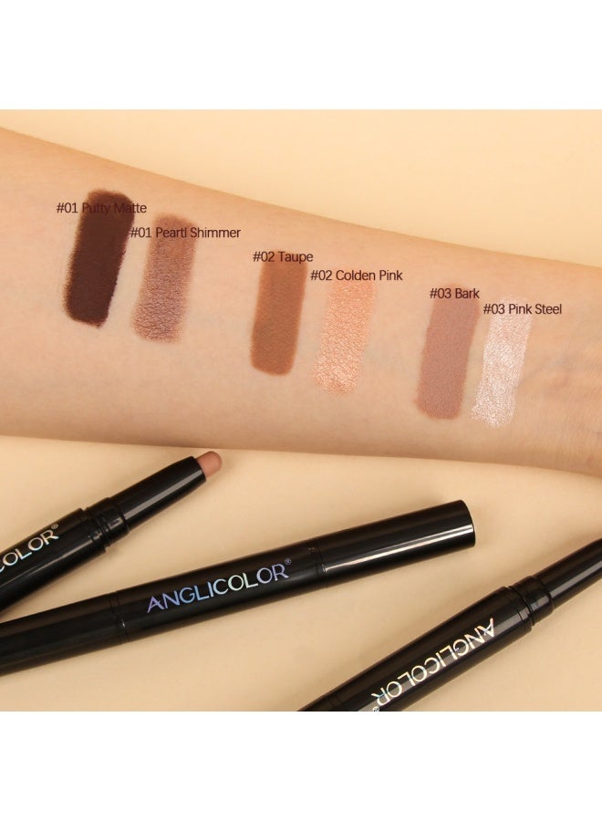 Anglicolor Highlighter Dual-Ended Eyeshadow Stick, Under-Eye Brightening Eyeshadow, Contouring Eyeliner, Glitter and Matte, Pearl Shine, Long-Lasting Finish (#02 Colden Pink+Taupe) - Image 2