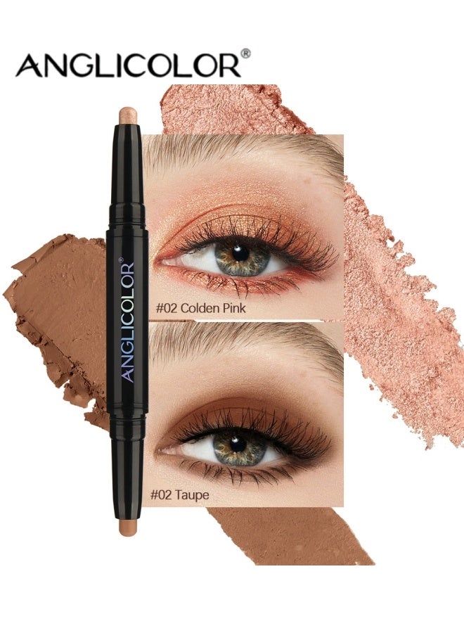 Anglicolor Highlighter Dual-Ended Eyeshadow Stick, Under-Eye Brightening Eyeshadow, Contouring Eyeliner, Glitter and Matte, Pearl Shine, Long-Lasting Finish (#02 Colden Pink+Taupe) - Image 1