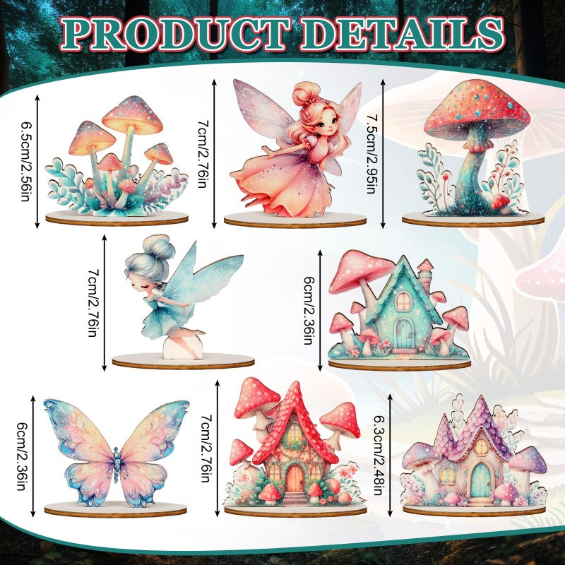 VercanMonth 16 Pcs Fairy Party Decorations Wooden Fairies Centerpieces Table Topper Vintage Fairies Mushroom Butterfly Decorations for Home Table Woodland Forest Birthday Party Decor - Image 2