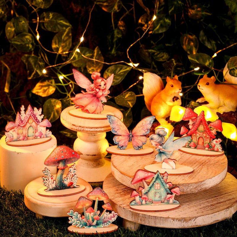 VercanMonth 16 Pcs Fairy Party Decorations Wooden Fairies Centerpieces Table Topper Vintage Fairies Mushroom Butterfly Decorations for Home Table Woodland Forest Birthday Party Decor - Image 5