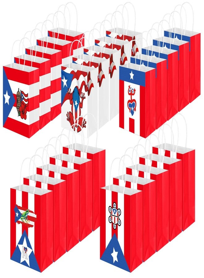تاوباري مجموعة تاوباري من 25 قطعة من أكياس هدايا بورتوريكو بمقابض، مصنوعة من الورق/القماش، مزينة بعلم بورتوريكو، مثالية لتغليف الهدايا التذكارية، وهدايا عيد الميلاد، والمناسبات الوطنية، والاحتفالات، وحفلات اليوم الوطني (8 × 6 بوصة). - Image 1