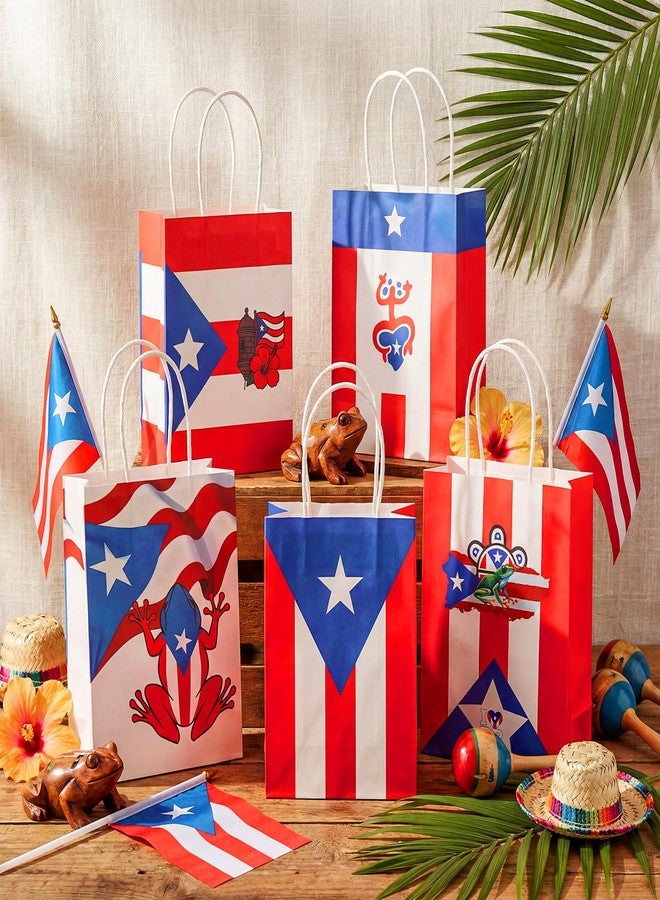 تاوباري مجموعة تاوباري من 25 قطعة من أكياس هدايا بورتوريكو بمقابض، مصنوعة من الورق/القماش، مزينة بعلم بورتوريكو، مثالية لتغليف الهدايا التذكارية، وهدايا عيد الميلاد، والمناسبات الوطنية، والاحتفالات، وحفلات اليوم الوطني (8 × 6 بوصة). - Image 2