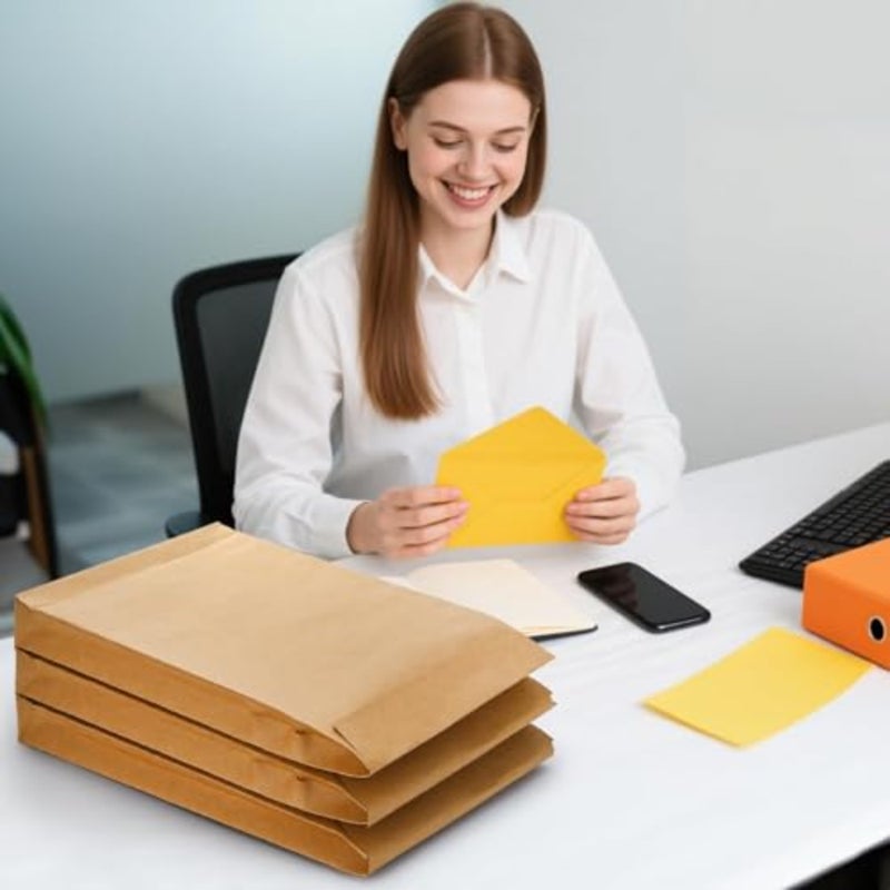 Expandable Envelope, Large Kraft Catalog Envelopes, Peel and Seal Document Organizer, for Mailing Flat Letter Size Documents or Photos, for Home, Office, Business 238x335x40 mm, 25 Pack - Image 2