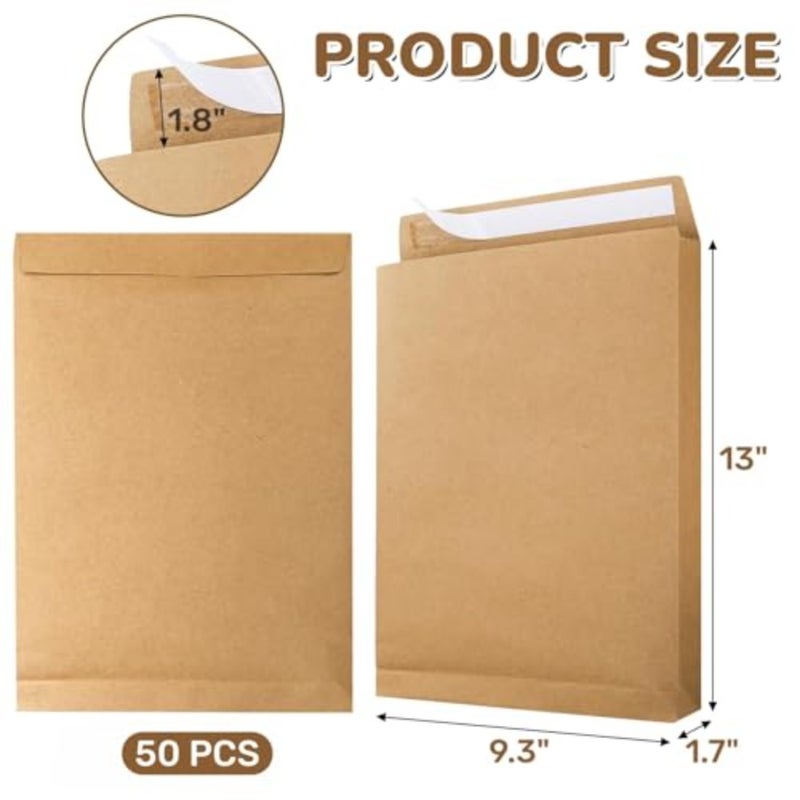Expandable Envelope, Large Kraft Catalog Envelopes, Peel and Seal Document Organizer, for Mailing Flat Letter Size Documents or Photos, for Home, Office, Business 238x335x40 mm, 25 Pack - Image 3