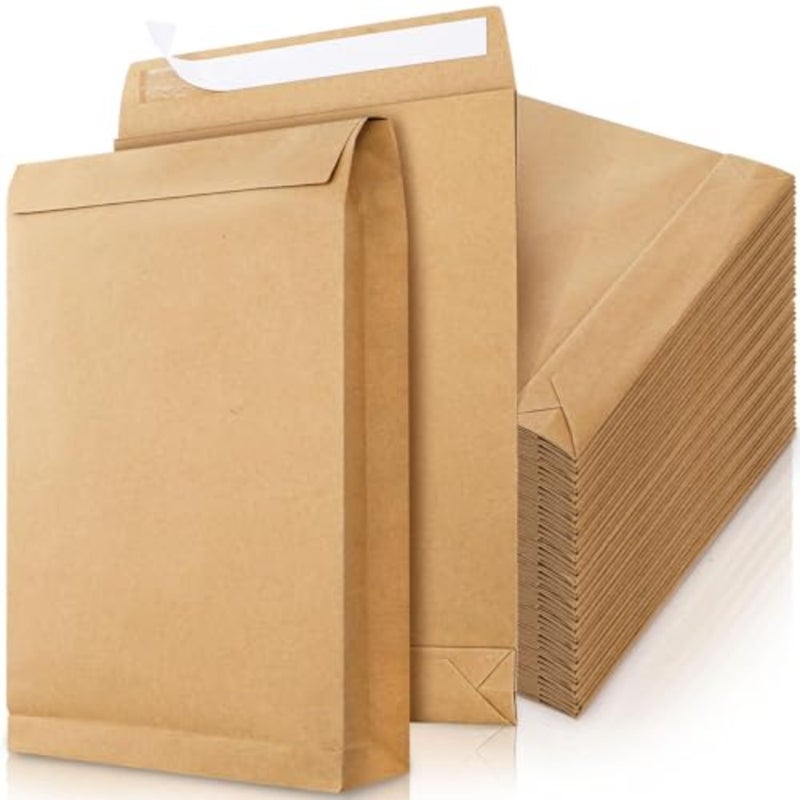 Expandable Envelope, Large Kraft Catalog Envelopes, Peel and Seal Document Organizer, for Mailing Flat Letter Size Documents or Photos, for Home, Office, Business 238x335x40 mm, 25 Pack - Image 1