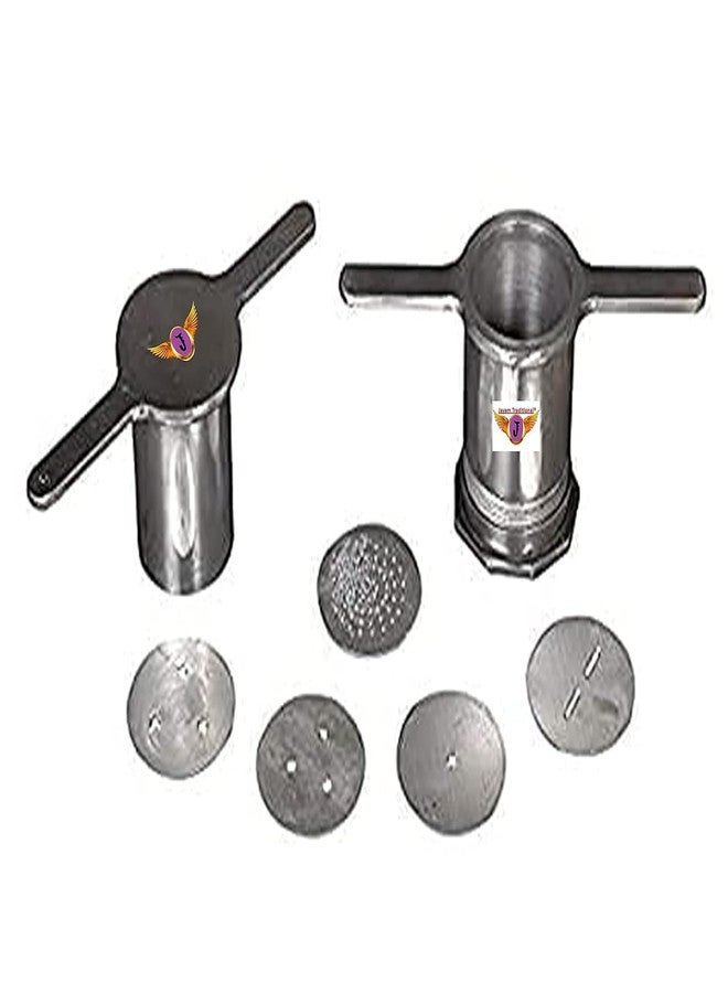 Ganesh ganga Aluminium Sevanazhi/Sevai Nazhi/Sev Sancha/Gathiya Murukulu/Janthikulu Idiyappam Maker with Free 5 Different Jali/Silver/Small - Image 2